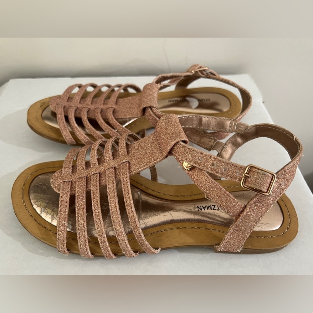 Stuart Weitzman Girls Rose Gold Glitter Sandals Sz 2